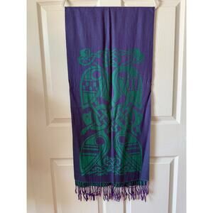 Patrick Francis Designs Celtic Raven 100% Wool Scarf Purple Green Fringe